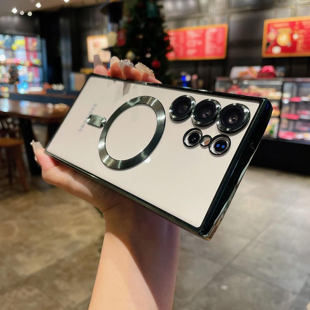 Suitable for Samsung S25 Ultra Electroplated Transparent Mobile Phone Case Magsafes Magnetic Suction S24 with Lens Film A17 Soft Case