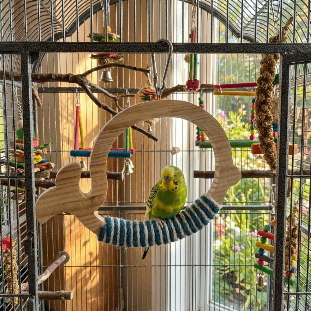 Hängendes Papageienschaukelspielzeug Holz Papageien Spielgestell Interaktives Vogelspielzeug Haustier Unterhaltung