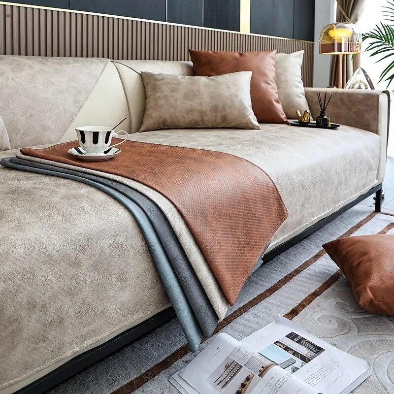 Modern Waterproof Sofa Cover Technology Leather Cloth Solid Sofa Towel Couch Cover Anti-slip Cushion Multi-Size Sofa Protector