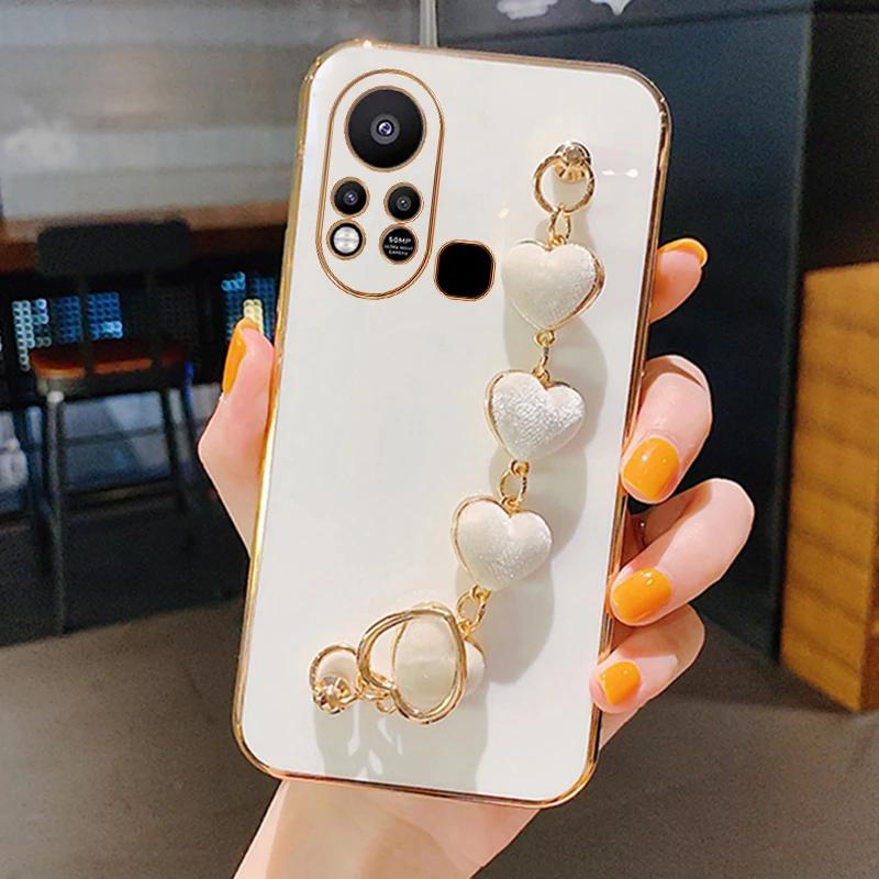 

Плюшевый чехол-браслет Love Heart для infinix Note 30 30i 30Pro 30 Hot 30 30i 20 20i 11 12 12i 20Play, силиконовый чехол с цепным покрытием Infinix Note30Pro 4G белый