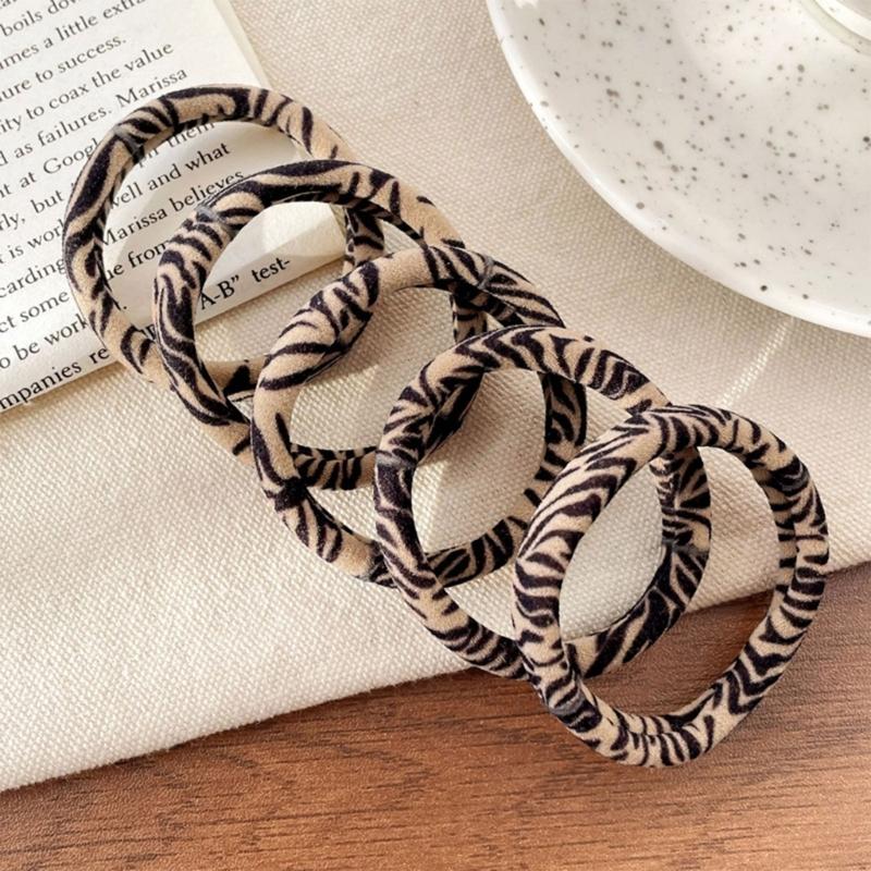Pack of 5pcs High Elasticity Leopard Print Hair Ties Gentle Nonslip Fabric Hair Bands For Women Girls Daily Styling