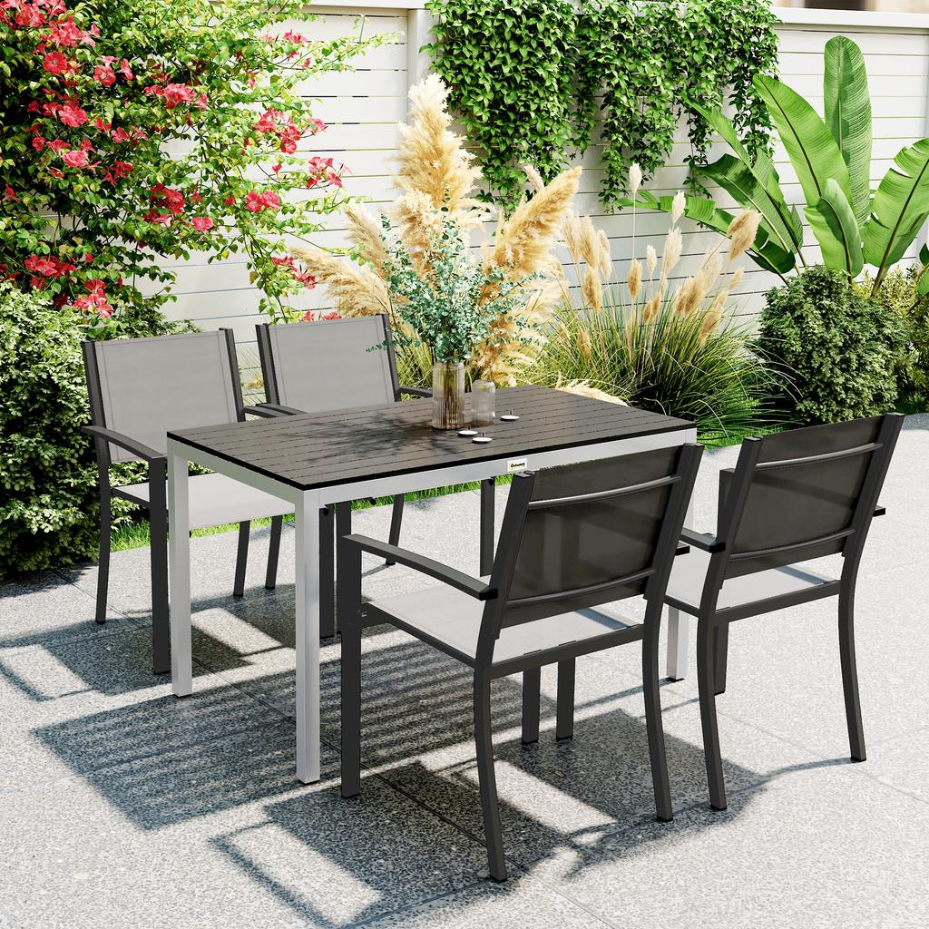 Garden Table, Aluminum, 120x70 Cm, Weatherproof Balcony Table with Wood Look, for 4-6 People, Black
