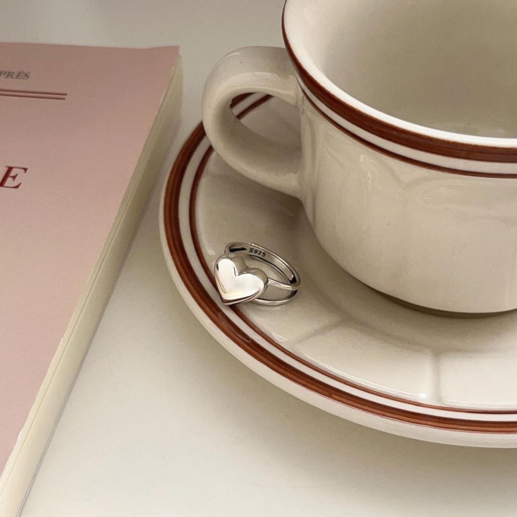 Inel deschis în formă de inimă din argint sterling S925 coreean Dongdaemun – Stil creativ de modă pentru femei