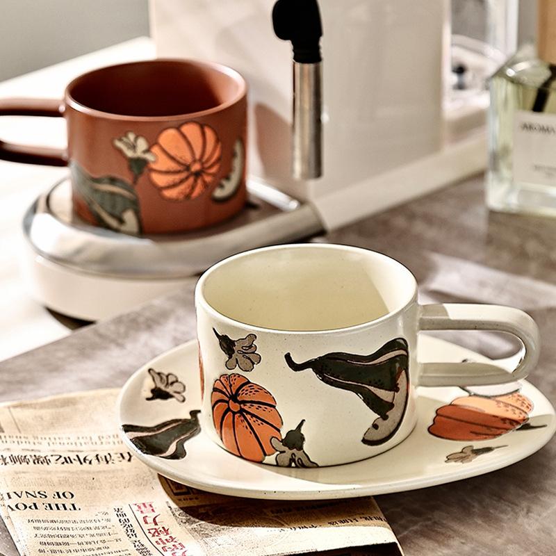 Porcelain Hand-painted Coffee Cup with Dish Long Handle Breakfast Set Ceramic Cup and Dish