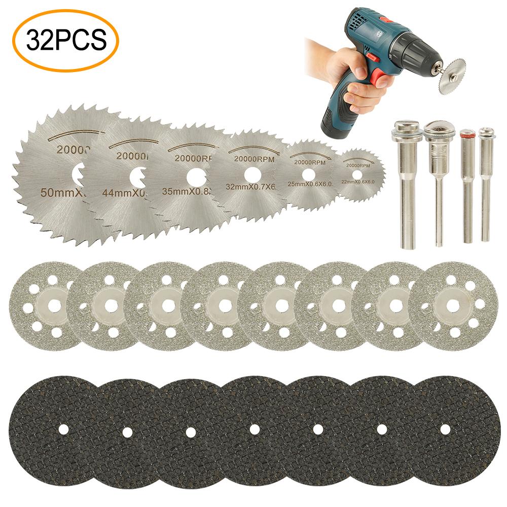 

32Pcs Diamond Cutting Wheels Rotary Tool Mini HSS Circular Saw Blade Cut-Off Woodworking Cutting Discs Power Tools Accessories