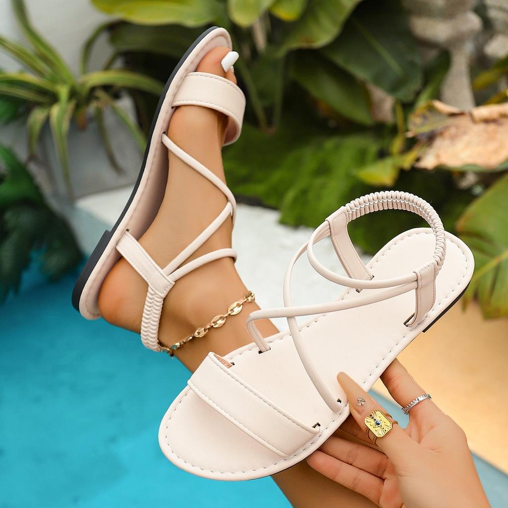 Sandálias Planas de Verão Plus Size Femininas, Sandálias Casuais com Tira Cruzada de Uma Tira para Mulheres