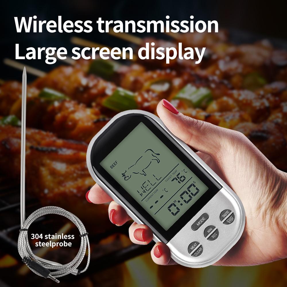 Kabelloses BBQ Thermometer LCD-Anzeige Ofen Lebensmittel Temperaturtester Smart Fleischthermometer mit wasserdichter Edelstahlsonde
