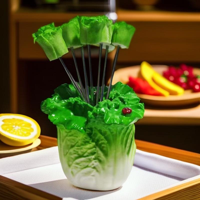 Edelstahl Obstgabeln: Niedliches Erdbeer- & Kohl-Design, Perfekt für Heimdekoration.