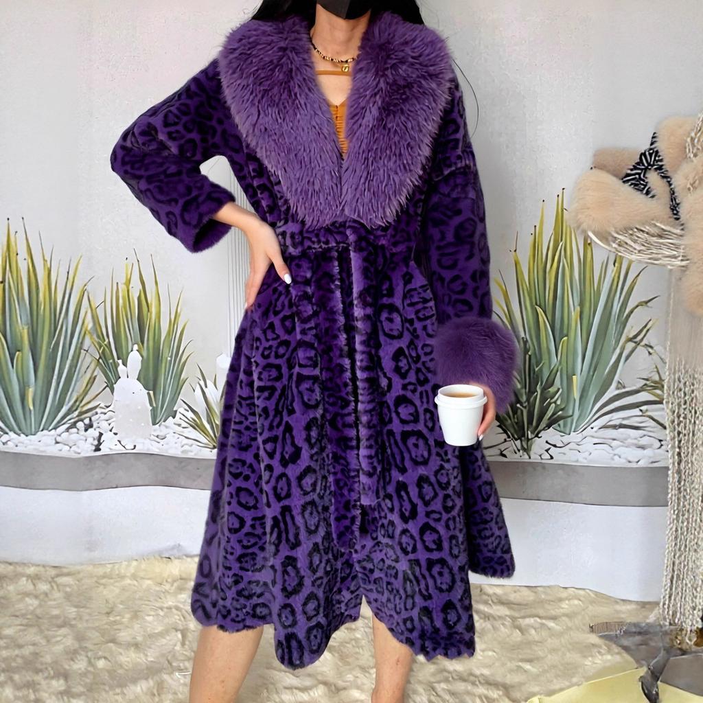 Autumn and winter imitation mink new medium and long waist fur collar thin fashion warm cold thickened coat women
