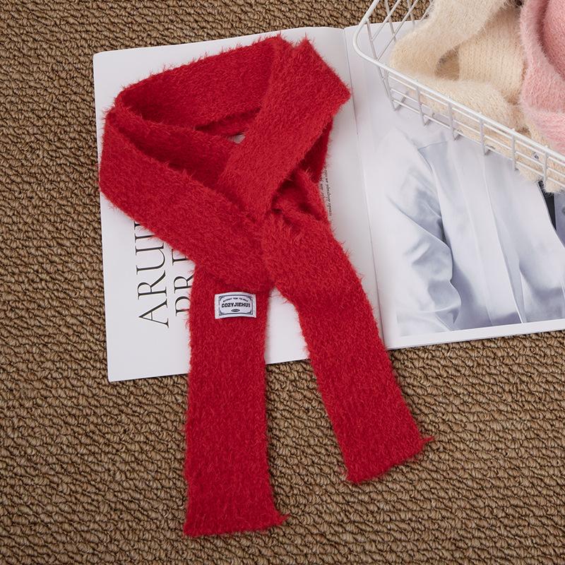 Black And White Striped Plush Scarf Women's Scarves Neck Warmer Girls Versatile Decoration Korean Thin And Narrow Long Tie Scarf