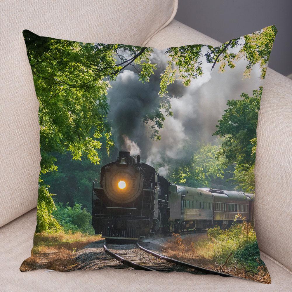 Pillowcase Vintage Style Steam Train Decor Retro Colorful Car Cushion Cover