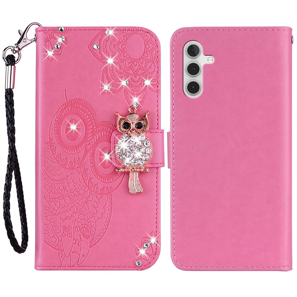 For Samsung Galaxy A35 5G Wallet Case Leather Phone Cover Owl Flower Imprinted