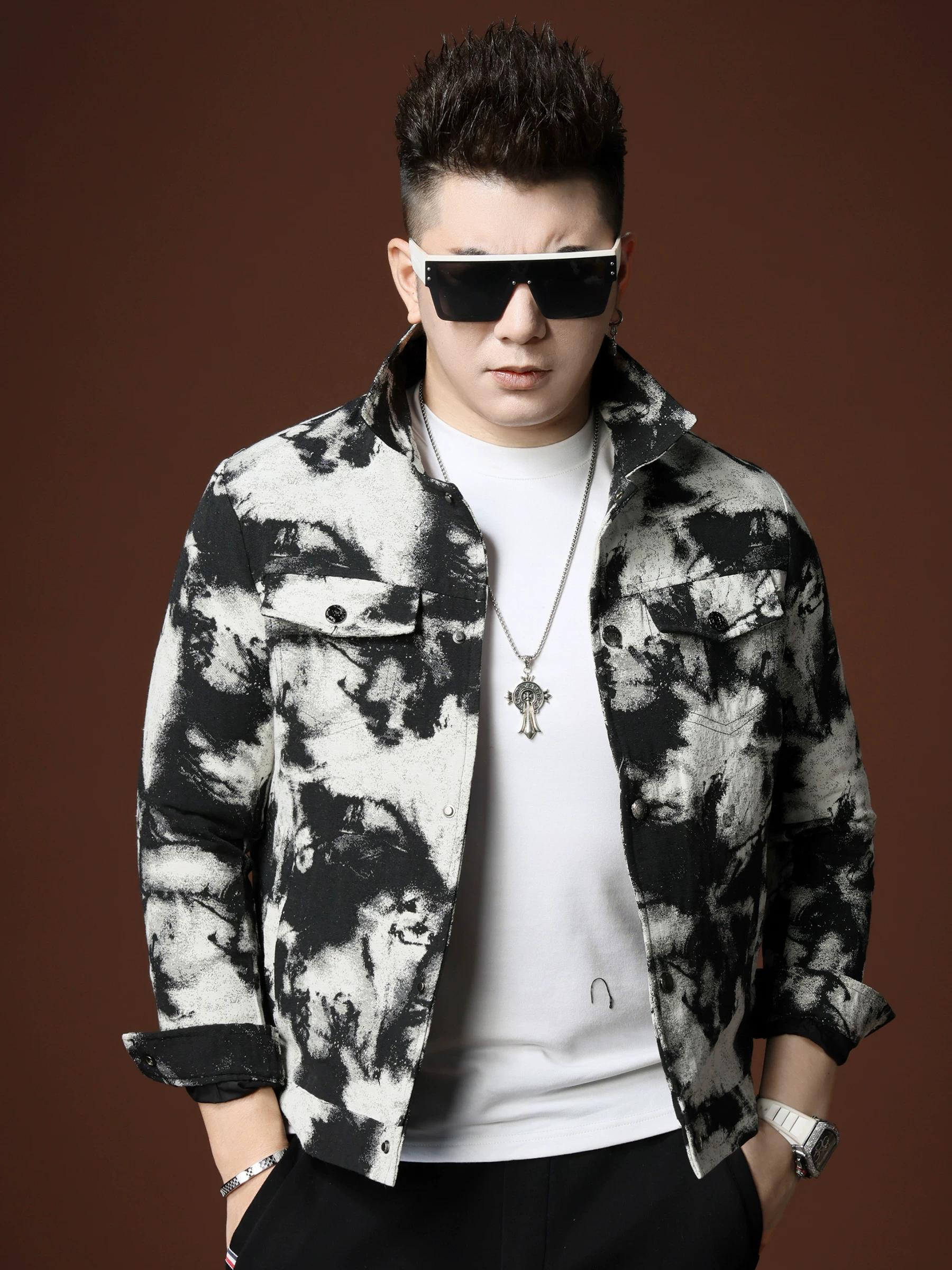 European Trendy Brand Lapel Jacket Men s Casual Top 2025 Autumn New High-End Ink Painting Jacquard Jacket for Men 2XL