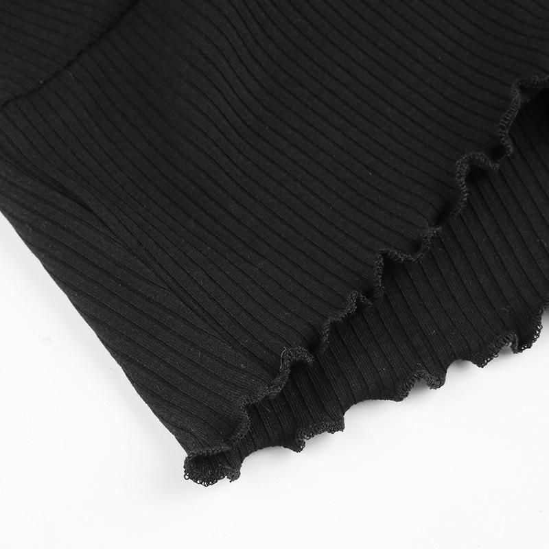 Cárdigan de punto de canalé con encaje de color sólido estilo europeo y americano con borde de oreja de madera y camiseta de manga larga para top casual de mujer con cuello en V