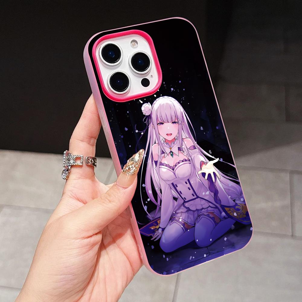 ReZero Emilia Waifu Jelly Double layer Rose Red Mobile Phone Case for iPhone 17 16 15 14 13 12 11 Air Pro Max Plus Protective