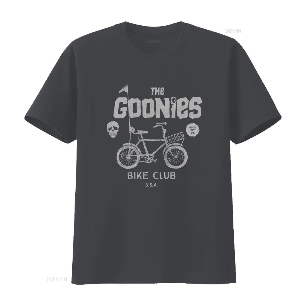 The Goonies Men's Bike Club T Shirt Retro Design with Bicycle Skull 'Never Say Die' Motif vintage Washed Slightly graphic