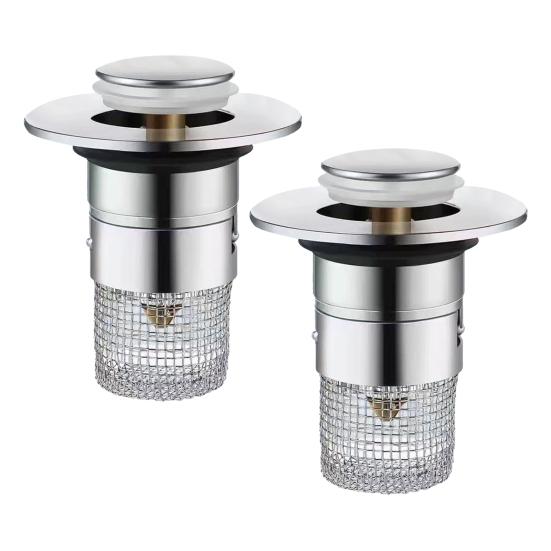 2 Stück Badezimmerwaschbecken-Abflussstopfen, 2-in-1 Pop-up Haarfänger mit Filter, Rostfreier Anti-Verstopfungs-Abflussabdeckung aus Edelstahl, Rostfreier Filterersatz