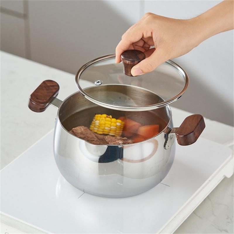 Premium 304 Stainless Steel Double Layer Steamer Pot with Wood Handle Suitable for Efficient and Even Cooking Experience
