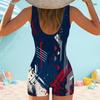 Women Plus Size Square Neck Wide Straps One Piece Boyshort Swimsuit Tropical Leaf Printed