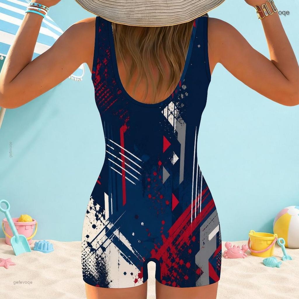 Women Plus Size Square Neck Wide Straps One Piece Boyshort Swimsuit Tropical Leaf Printed