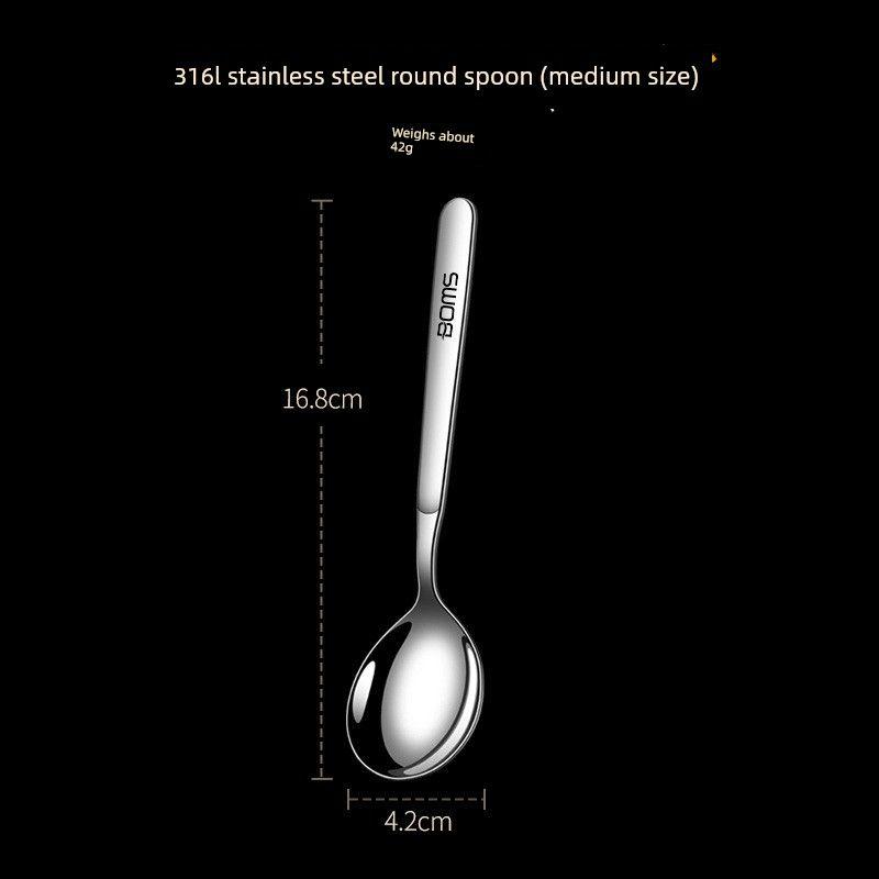 Japanese Imported Household 316L Stainless Steel Spoon, Food-Grade Long-Handled Round-Head Spoon, Soup Spoon, Soup and Stew Spoon, Eating Spoon