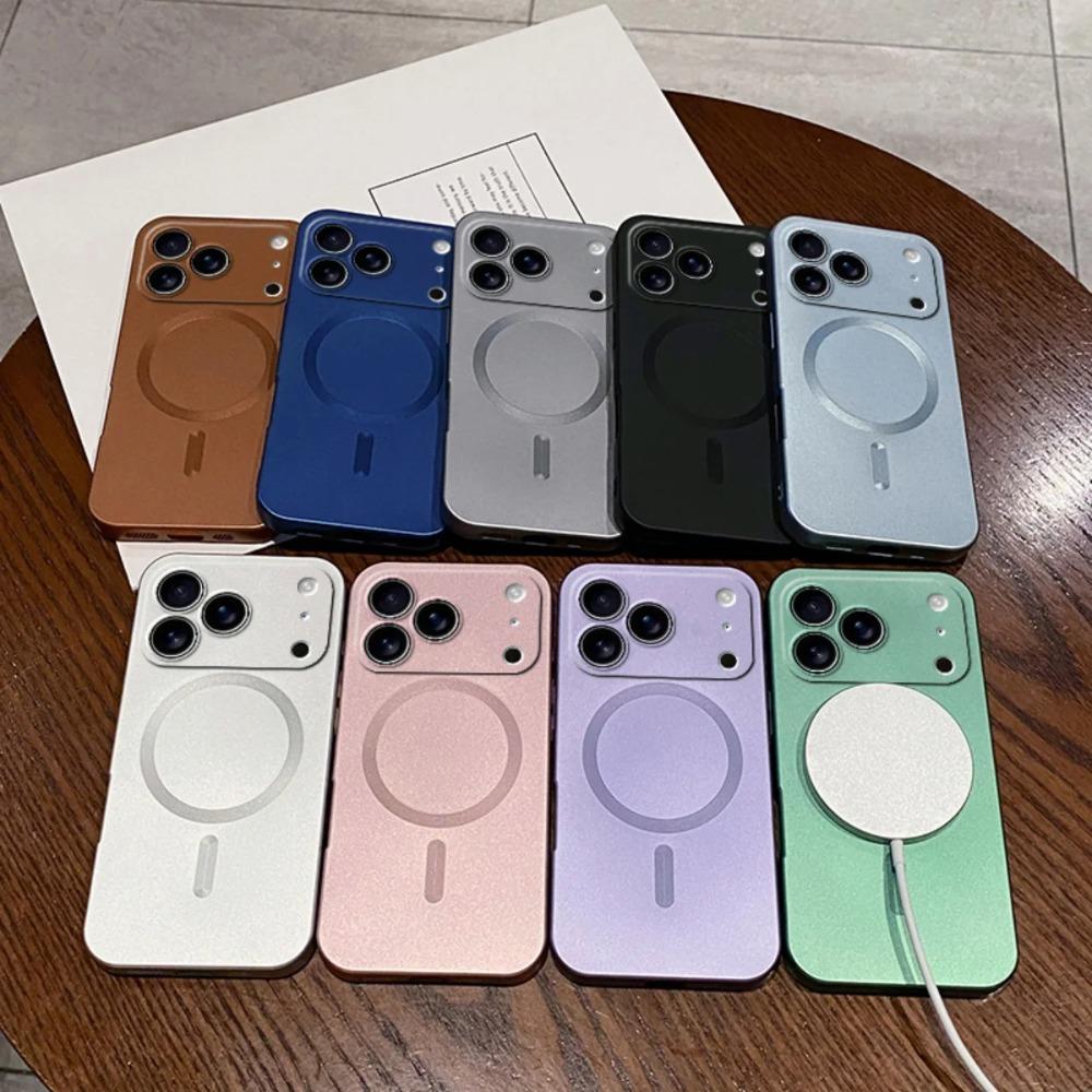 Metallic Paint Magnetic For Magsafe Soft Case For iPhone 17 Air 16 15 14 13 12 Pro Max Plus E Wireless Charge Lens Protect Cover