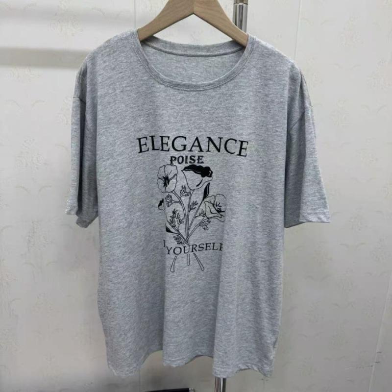 

Letter-printed Short-sleeved T-shirt, Casual and Loose-fitting, Slimming and Laid-back Style, Base Layer Top 2XL сірий колір