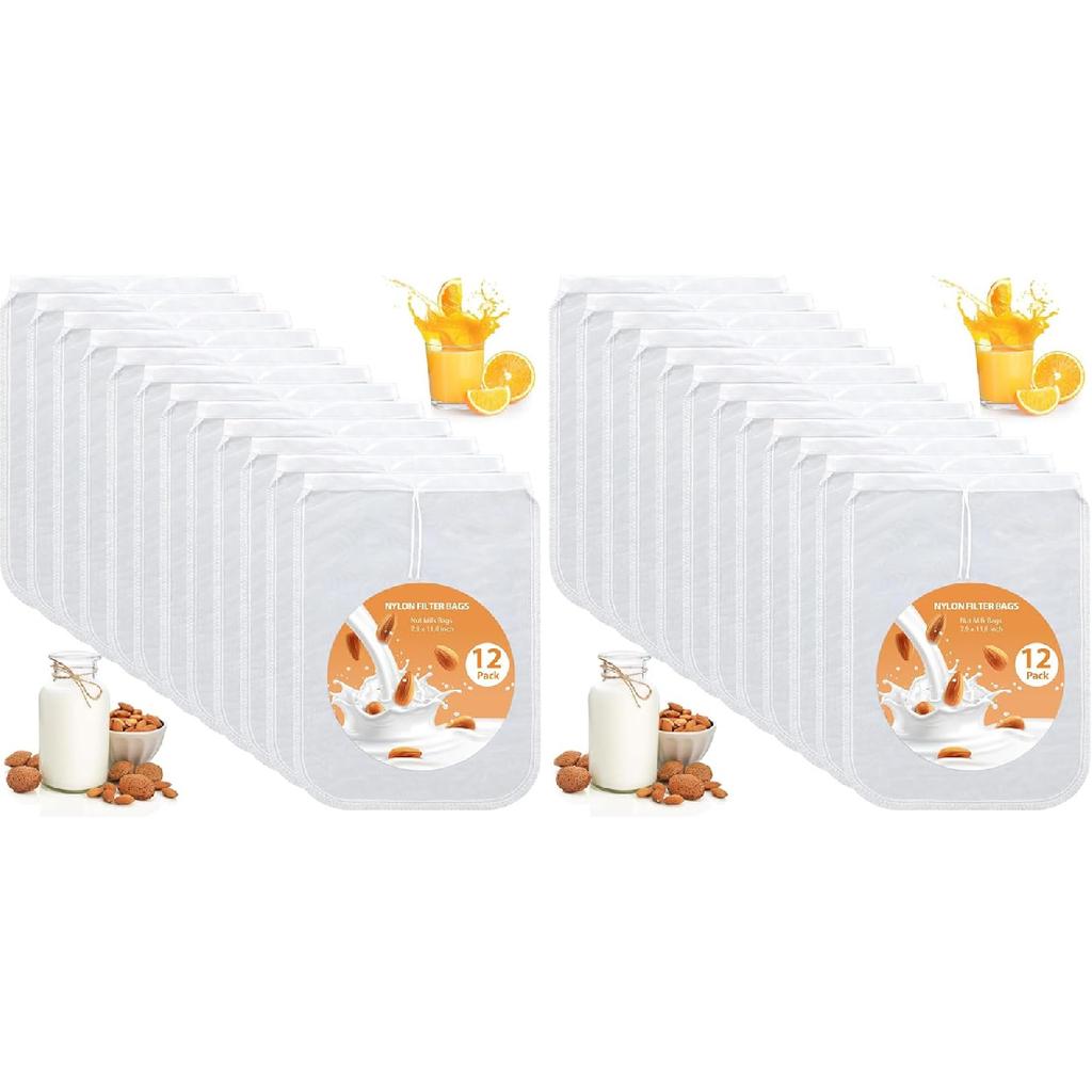 Tudomro 12 Pcs Nut Milk Bag Reble Food Safe Nylon Bag Strainer Nut Milk Mesh for Straining Almond, Coffee, Juices, Yogurt, Soup and Doufu, 7.9 x 11.8