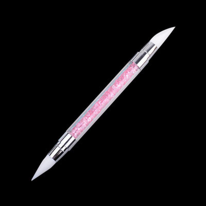 Kala Jia Double-Headed Nail Embossing Pen with Diamonds - Soft Silicone, Hollow Carving Design