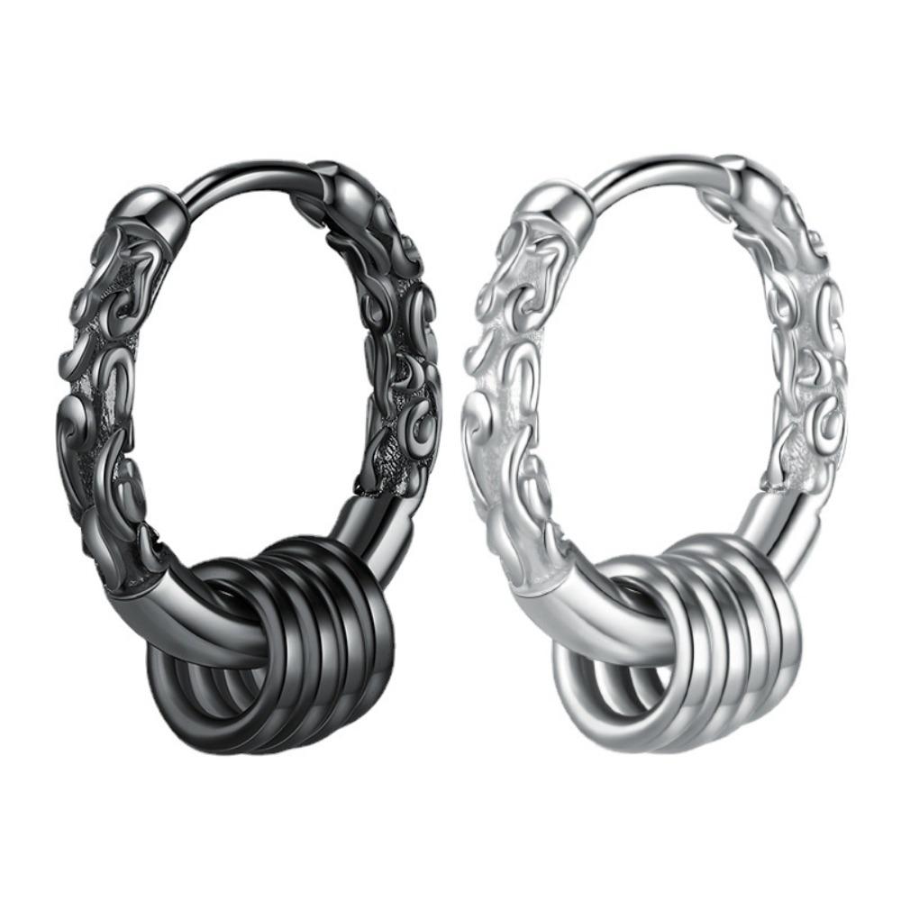 Silver Plated Earrings for Men Black Gold Hoop Stylish Hip Hop Jewelry Unisex Fashion Accessories