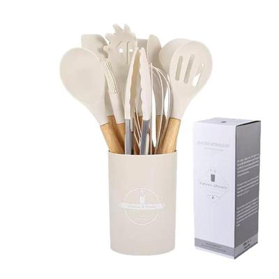 12-Piece Silicone Kitchen Tool Set with Wooden Handles: Non-Stick Spatulas, Soup Ladle & More.