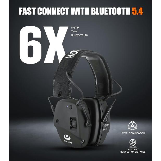 Upgrade Bluetooth 5.4 Shooting Ear Protection with Sound Amplify Electronic Digital Safety Ear Muffs Slim Hearing Protector for Shooting Hunting Gun