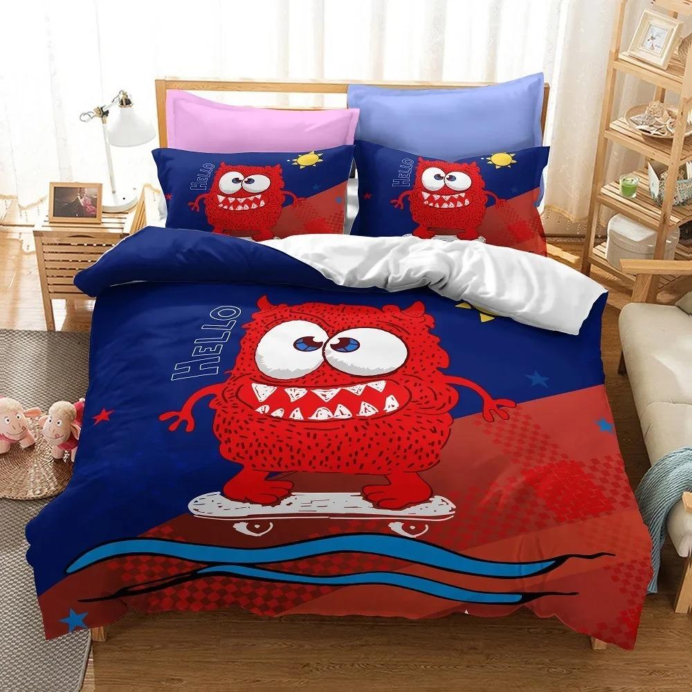 

Постельный комплект «Монстр с большими глазами» Милый мультяшный 3D-принт Одеяло Роскошный Квинсайз Кингсайз Односпальный Набор пододеяльников Домашний текстиль Декор Детский 70x133cm 2pcs