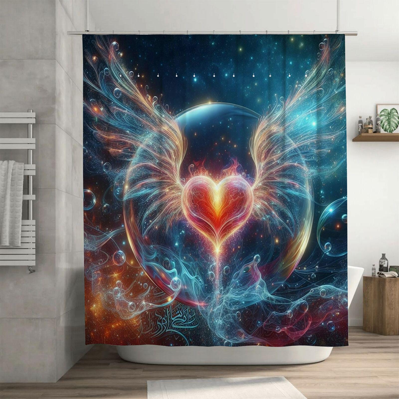 

Celestial Heart Wings Shower Curtain - Waterproof, Mildew-Resistant, Machine Washable For Cosmic Bathroom Decor W60H190(CM)-1 Pcs