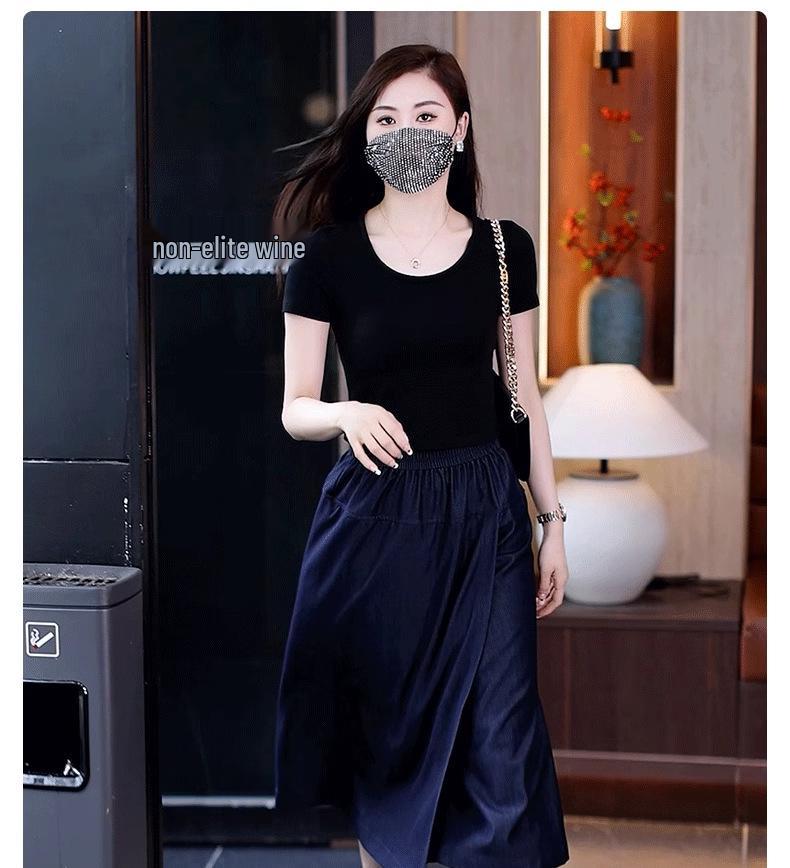Women's High Waist Tencel Wide Leg Culottes – Slimming, Versatile, and Drapey Eight-Point Flared Summer Pants Skirt.