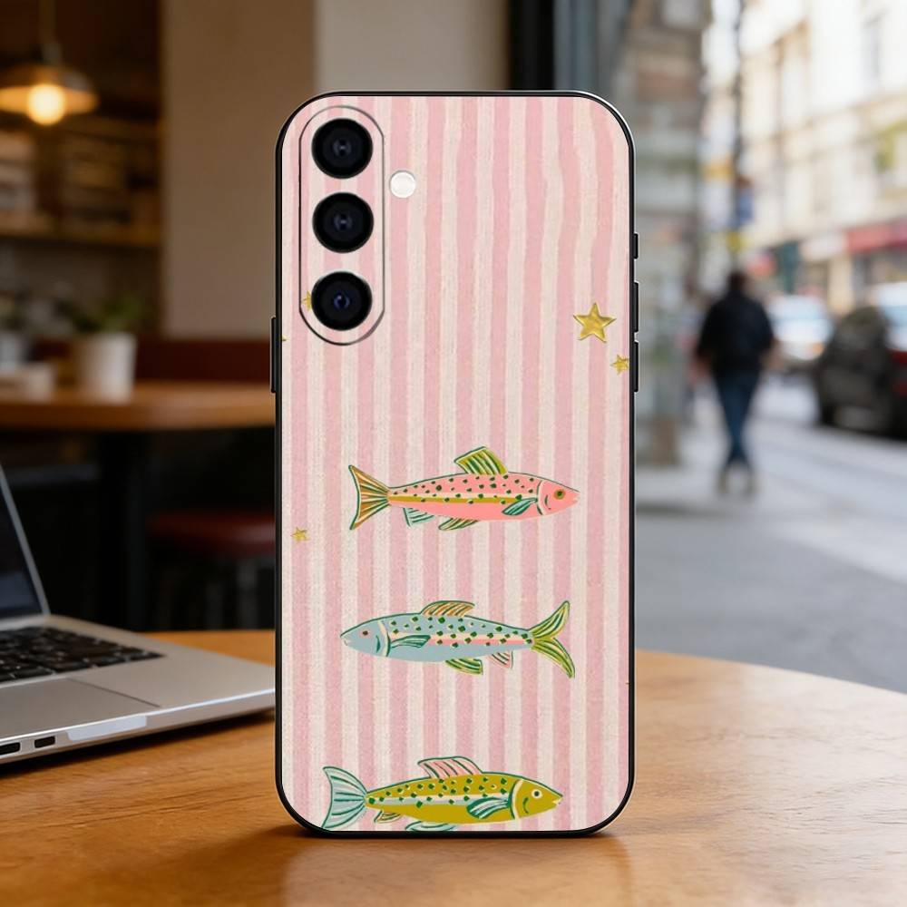 Three Color Striped Fish Phone Case Black Silicone Soft For Samsung Galaxy A73,A72,A71,A70,A53,A52,A51