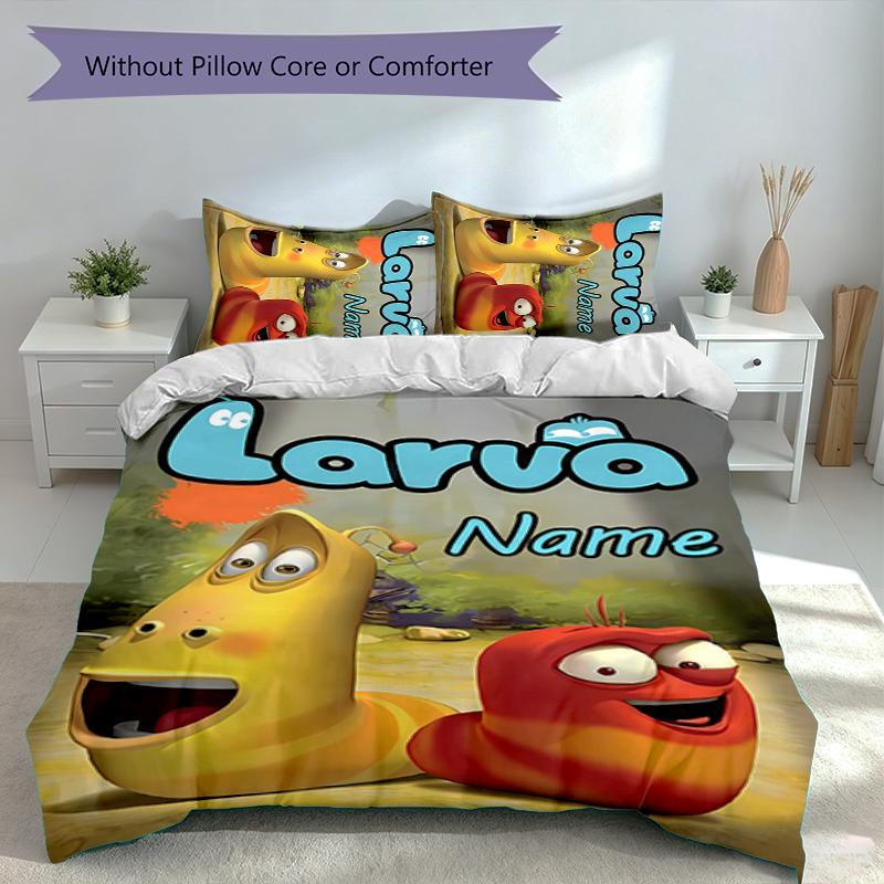 3pcs Custom Name Larva Set,Includes 1 Duvet Cover and 2 Pillowcases,All-season Bedroom Decor