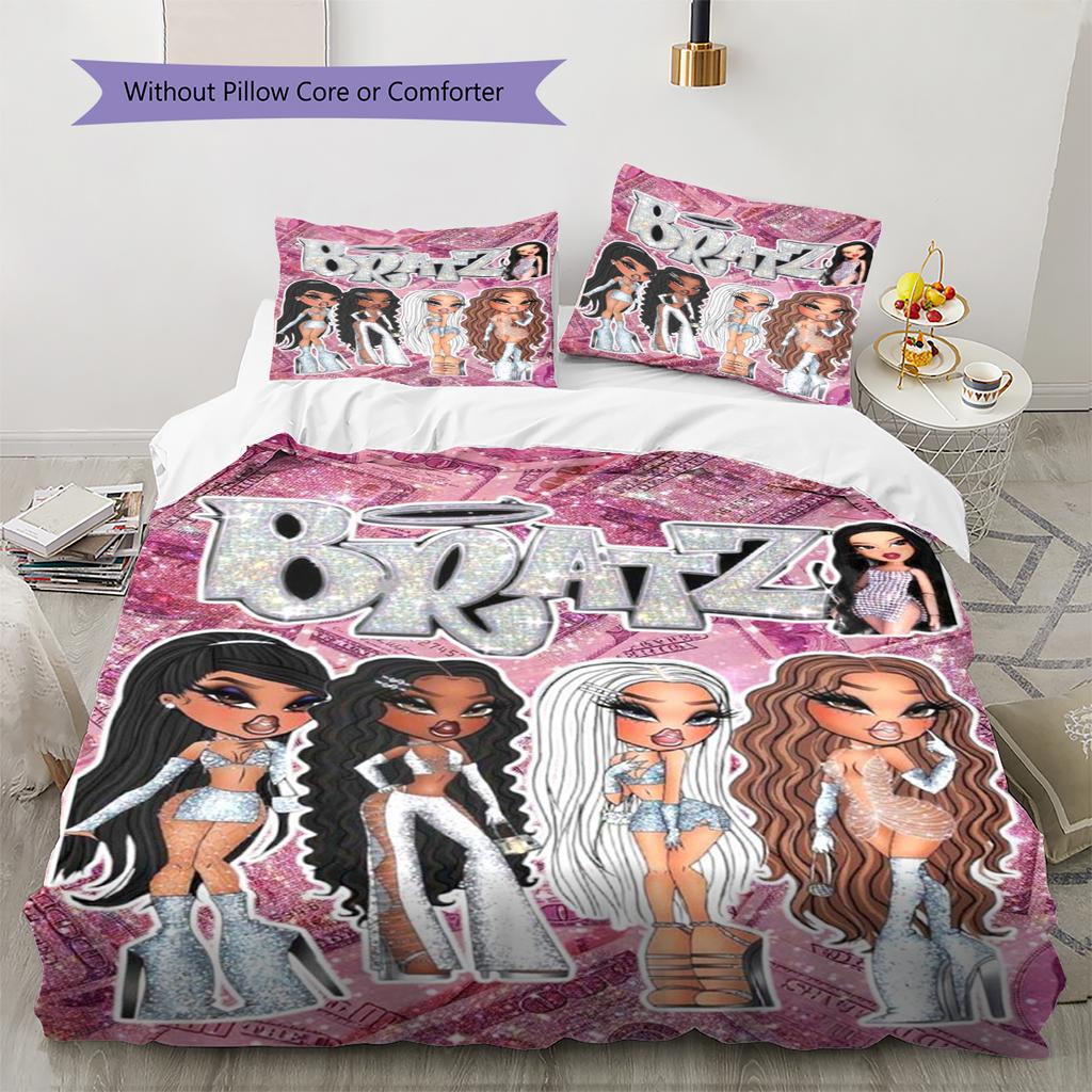 Bratz Doll Pattern Bedding Quilt Set Quilt Cover Pillowcase Home Decoration Gift (1 * duvet cover + 2 * pillowcase, without core)
