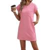 Women's Casual Sports Crew Neck Pocket Short Sleeve Loose Mini Dress, European American Style Crossbody Vacation Daily Dress