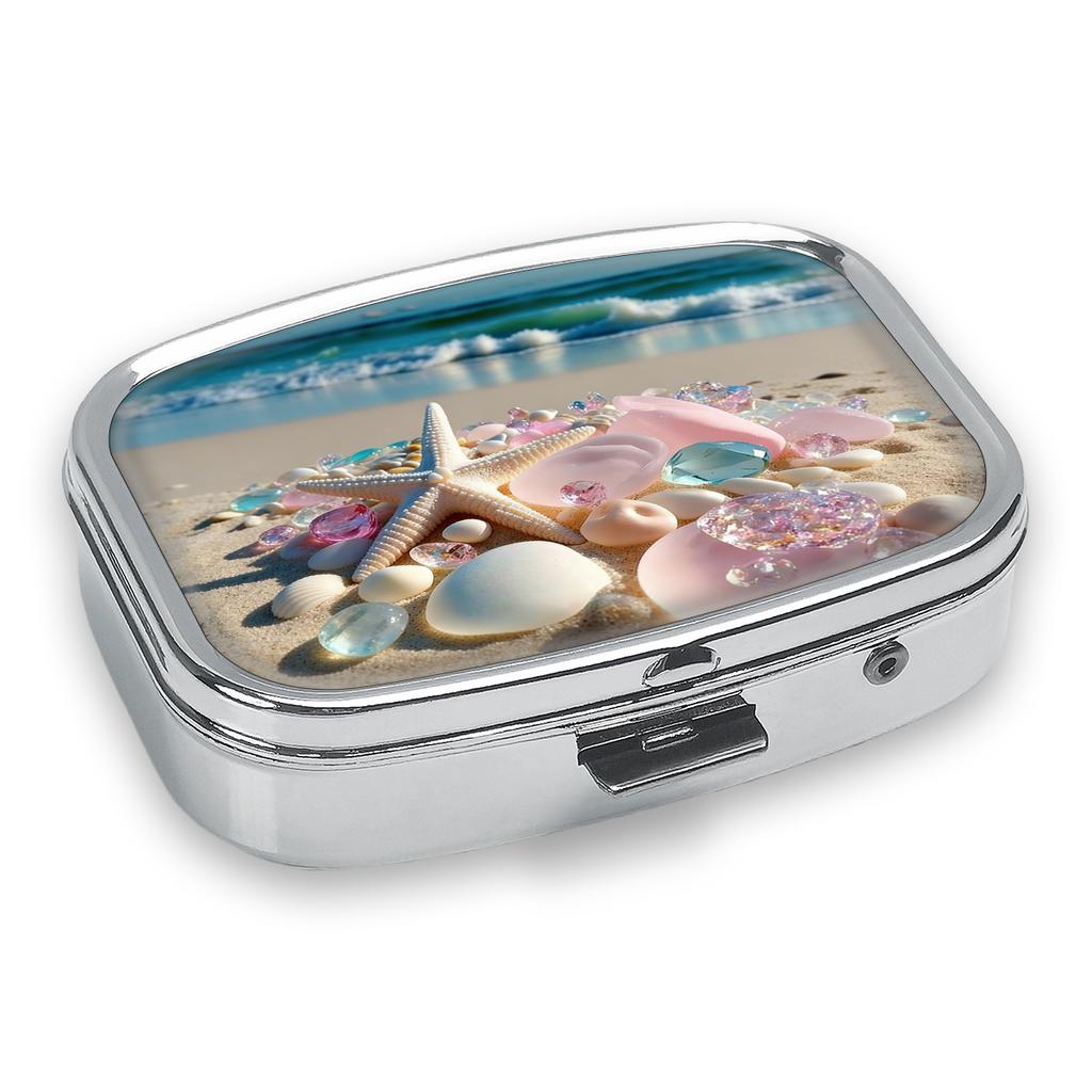 Portapillole Portatile con 2 Scomparti, Mini Custodia Organizer in Metallo per Medicine, Carino Contenitore Stampato per Pillole, Vitamine, Gioielli, Viaggio, Uso Quotidiano