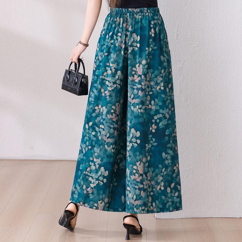 Summer Wide Leg Pants Women Clothes Casual Elastic Waist Plus Size High Waist Trousers Summer Bottoms