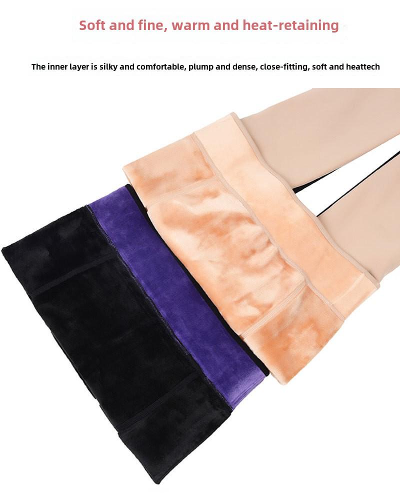Enhanced Bare Leg Look Thick Nylon One-Piece Pantyhose with Stepping Socks for Fall & Winter (Plus Size)