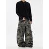 Blaexit American-Style Washed Vintage Utility Jeans with Multiple Pockets, Casual Loose Wide-Leg Camouflage Pants