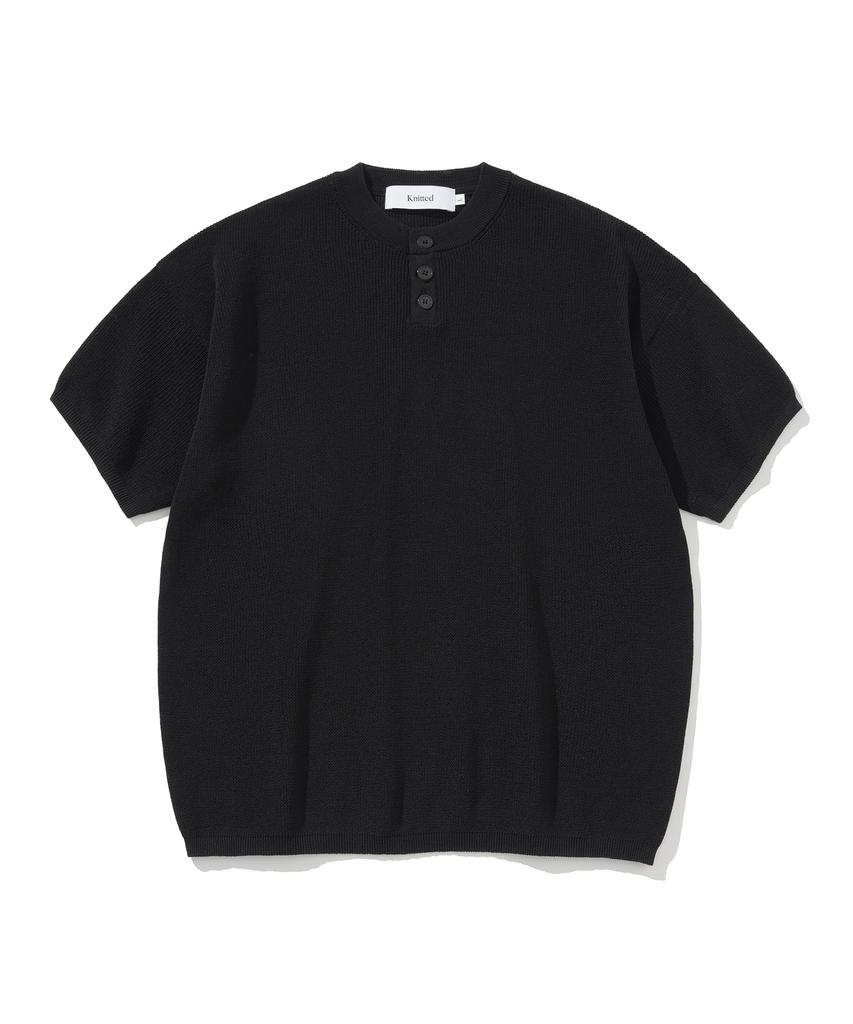 TEJIDO Coolever Cuello Henley Manga Corta Tejido Negro
