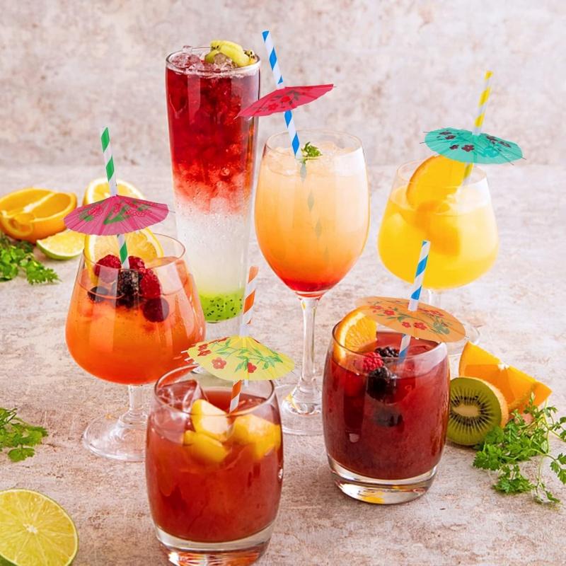 50x Cocktail Umbrella Straws Tropical Hawaiian Pool Party Drink Decoration Straw