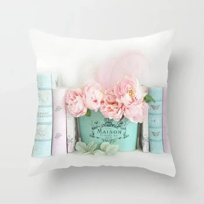 Country Style Retro Floral Pillowcase Fresh Rose Print Farmhouse Cushions Cover Sofa Seat Decorative Pillow Cover 45*45Cm