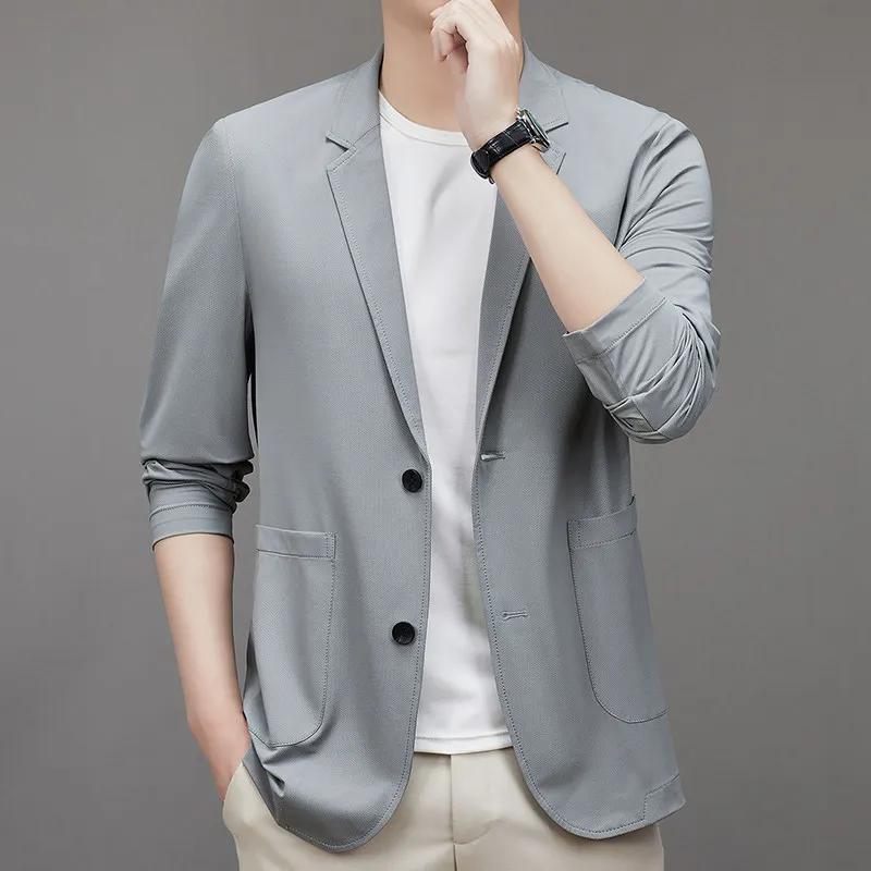 Men's Ice Silk Blazer Spring Autumn Thin Suit Jacket Lightweight Single Breasted Sun Protection Casual Coat Outerwear