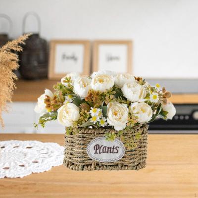 Fiori Artificiali con Cesto Centrotavola Decorazione da Scrivania Ornamento per Matrimonio