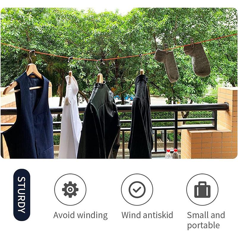 8M Portable Travel Clothesline Cord with 20Pcs Windproof Clothespins