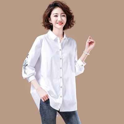 Oversized Geborduurde Losse Blouse voor Dames Casual Stijl Revers Blouse